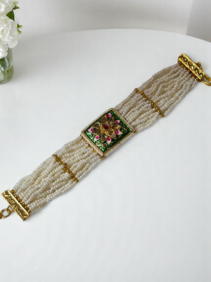 GREEN PINK EESHA KUNDAN BRACELET