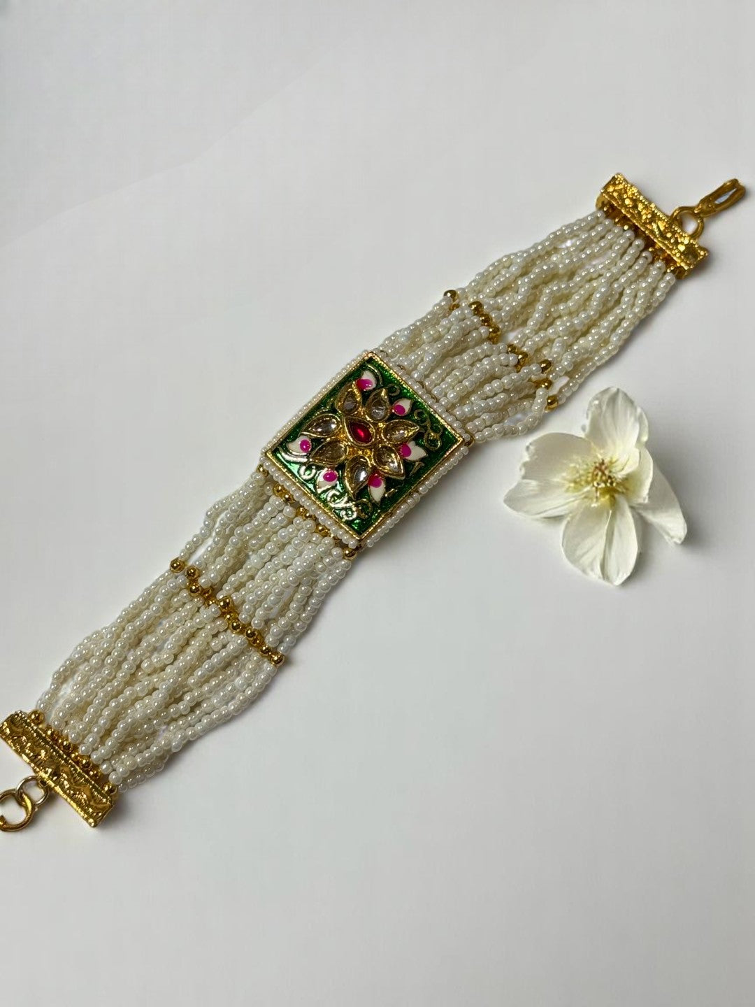 GREEN PINK EESHA KUNDAN BRACELET