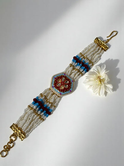 SKY BLUE RED GARGEE KUNDAN BRACELET