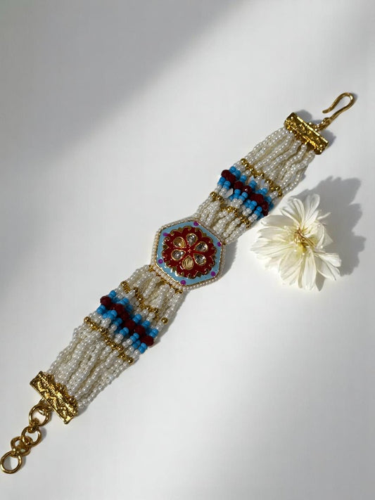 SKY BLUE RED GARGEE KUNDAN BRACELET