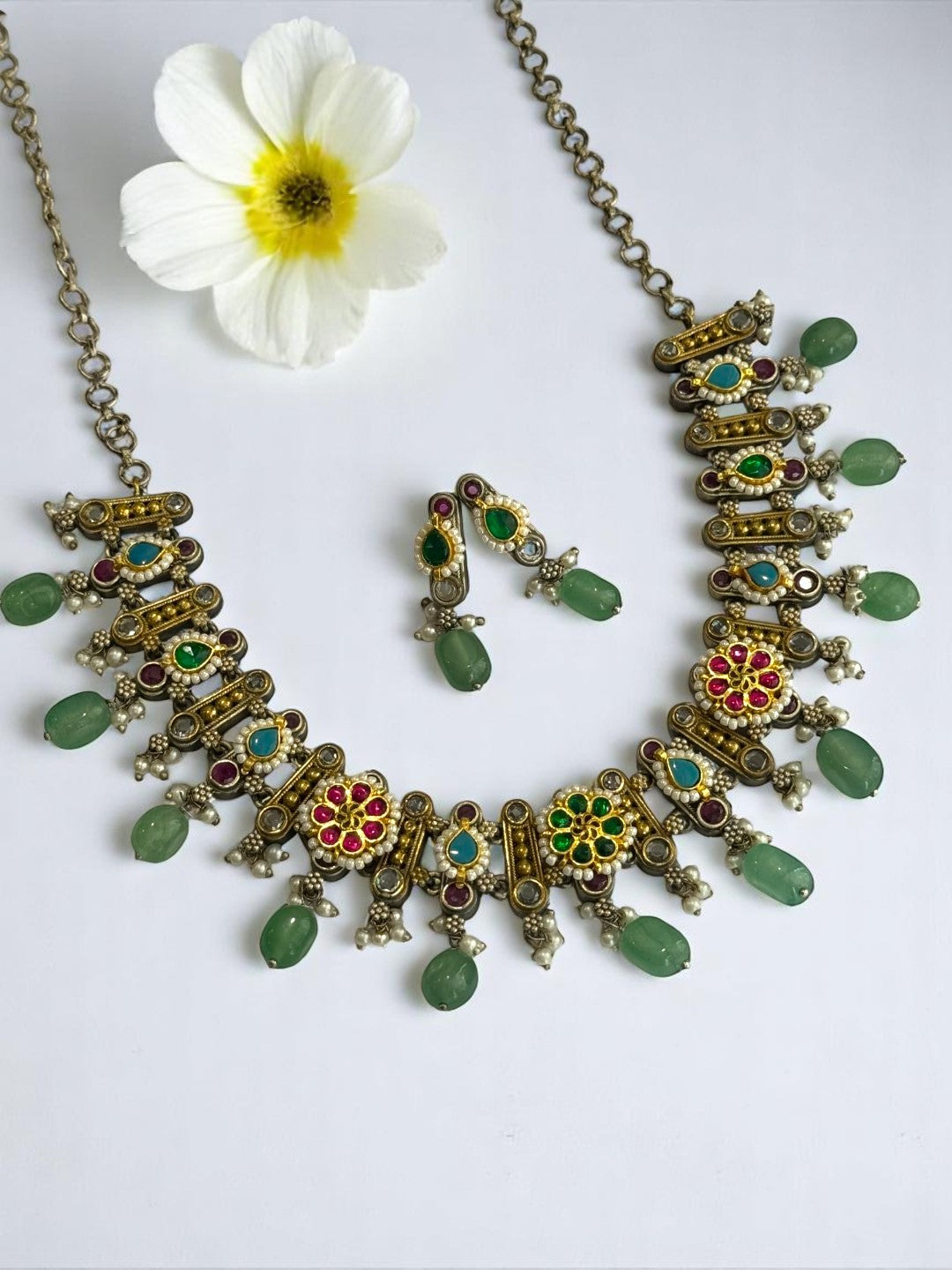 SEA GREEN SAABIRA GERMAN SILVER JEWELLERY SET