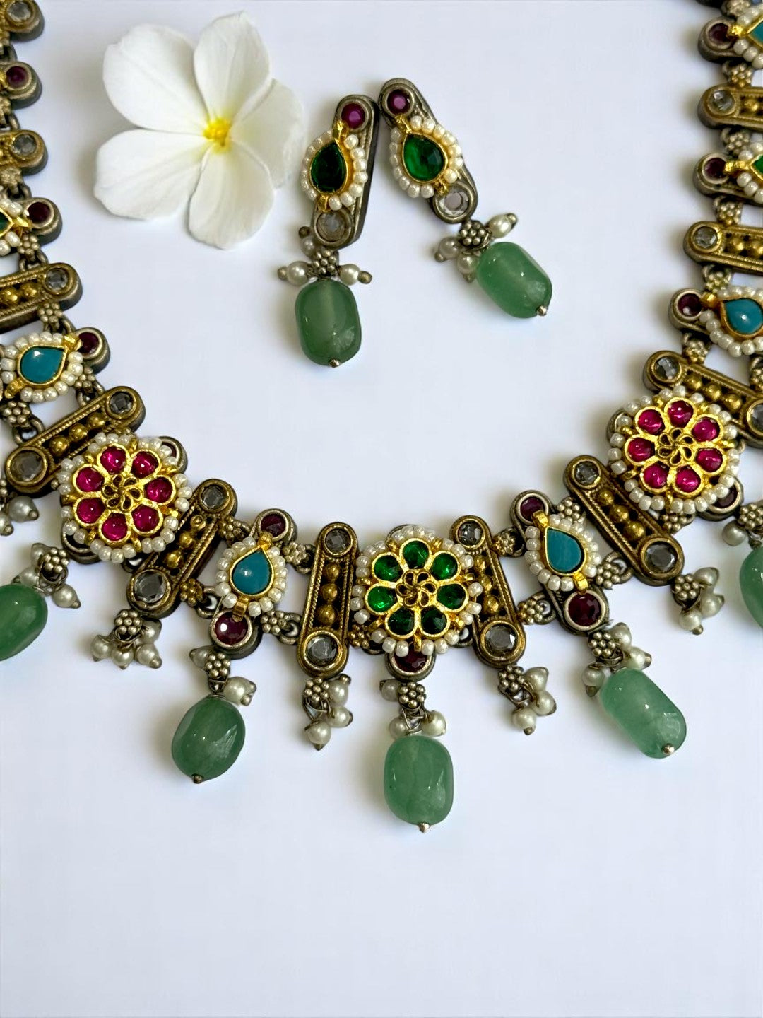 SEA GREEN SAABIRA GERMAN SILVER JEWELLERY SET