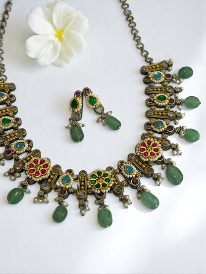 SEA GREEN SAABIRA GERMAN SILVER JEWELLERY SET