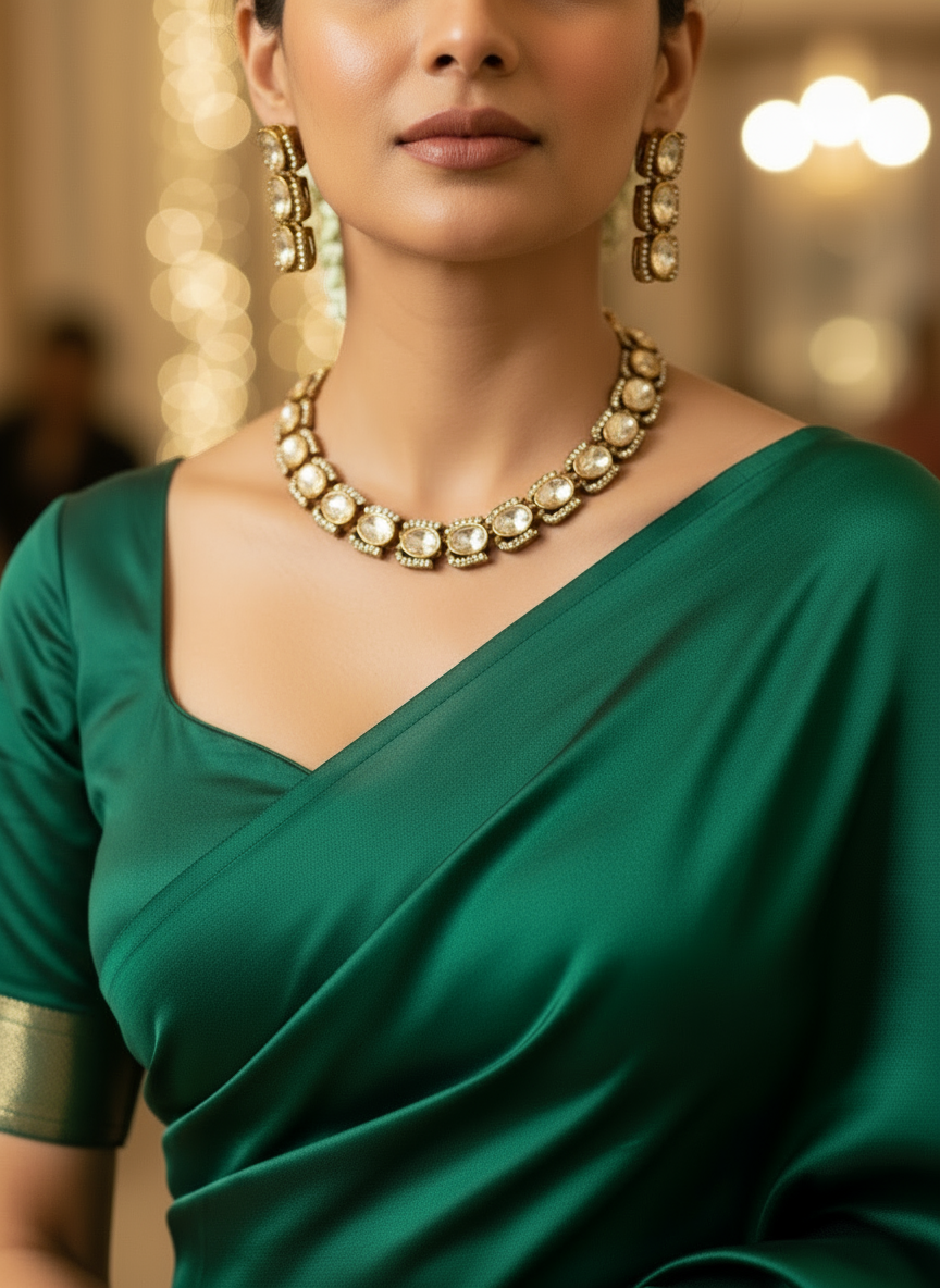 GOLDEN ANSHIKA KUNDAN JEWELLERY SET