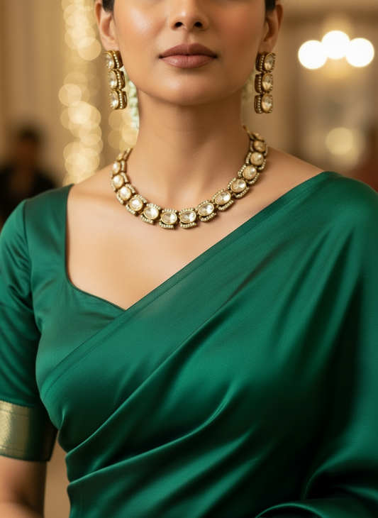 GOLDEN ANSHIKA KUNDAN JEWELLERY SET