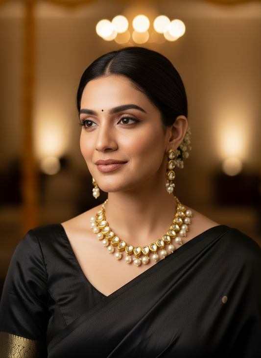 GOLDEN DOWN DROP HRIDYA KUNDAN JEWELLERY SET