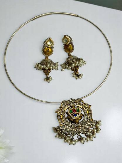 GOLDEN LILIANA GERMAN SILVER JEWELLERY SET