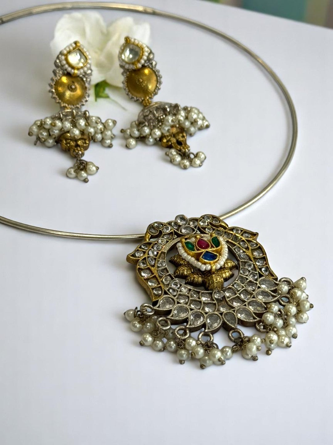 GOLDEN LILIANA GERMAN SILVER JEWELLERY SET