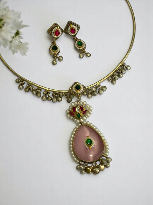 PINK GRISHA GERMAN SILVER JEWELLERY SET