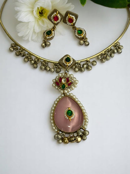 PINK GRISHA GERMAN SILVER JEWELLERY SET