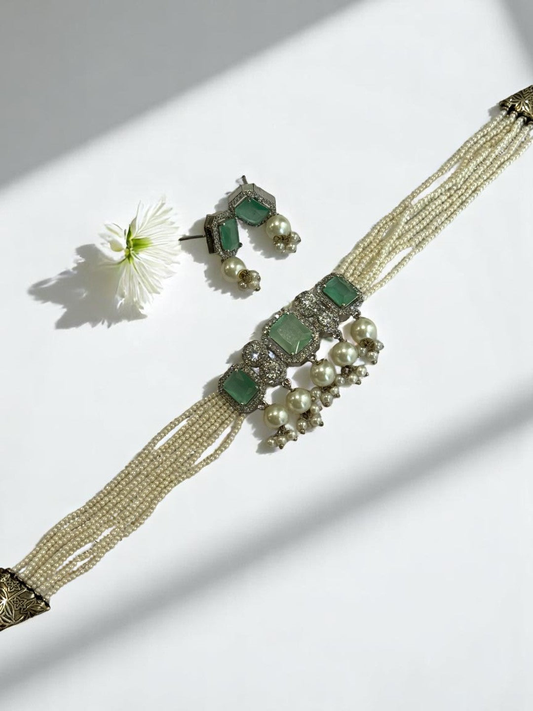 SEA GREEN UCHIKSHA KUNDAN JEWELLERY SET