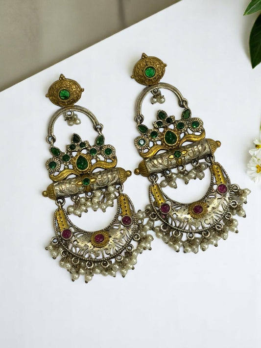 GREEN RUBY HITESHREE GERMAN SILVER EARRINGS