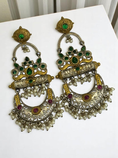 GREEN RUBY HITESHREE GERMAN SILVER EARRINGS