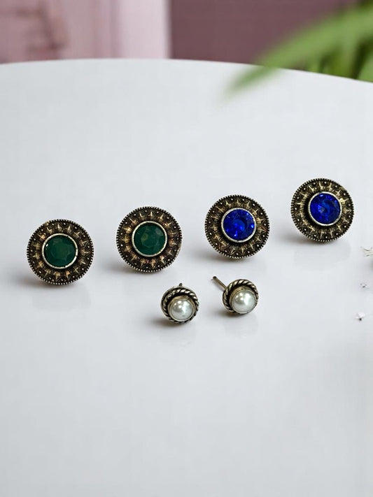 GREEN BLUE WHITE ANSURYA GERMAN SILVER EARRINGS