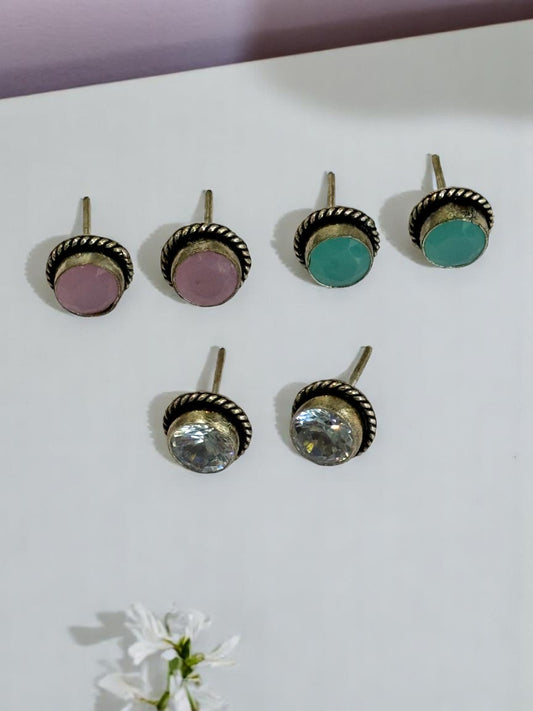 PINK SEA GREEN DIAMOND MOSHIKA GERMAN SILVER EARRINGS