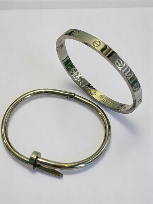 SILVER DIAMOND ROUND CARTIER NAIL ORVIN BRACELET (COMBO)