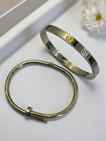 SILVER DIAMOND ROUND CARTIER NAIL ORVIN BRACELET (COMBO)