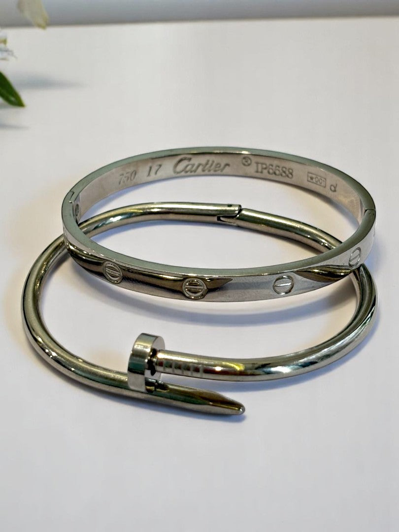 SILVER DIAMOND ROUND CARTIER NAIL ORVIN BRACELET (COMBO)