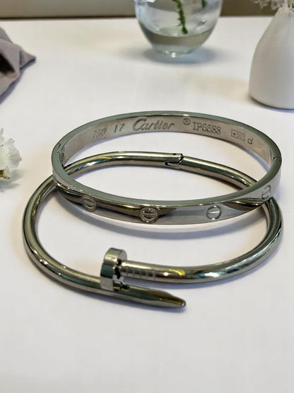 SILVER DIAMOND ROUND CARTIER NAIL ORVIN BRACELET (COMBO)