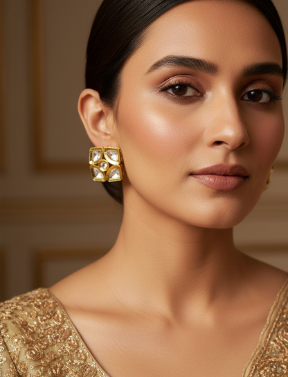 GOLDEN JASLEEN KUNDAN EARRINGS