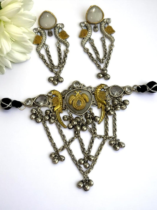 WHITE SHANI GERMAN SILVER JEWELLERY SET