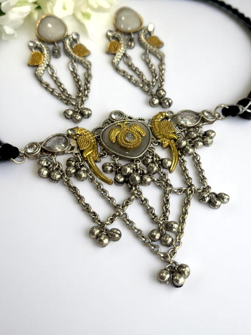 WHITE SHANI GERMAN SILVER JEWELLERY SET