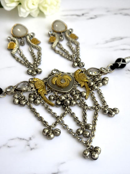 WHITE SHANI GERMAN SILVER JEWELLERY SET