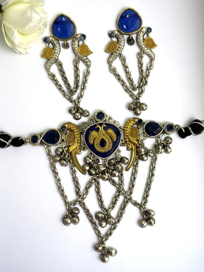 BLUE SHANI GERMAN SILVER JEWELLERY SET