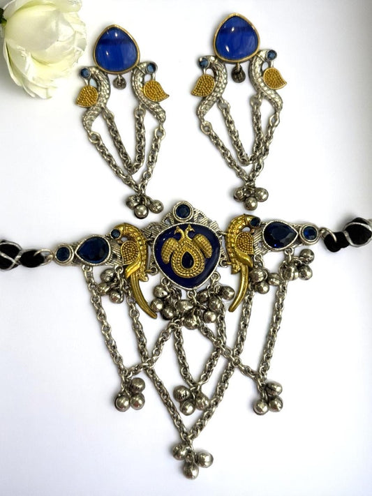 BLUE SHANI GERMAN SILVER JEWELLERY SET
