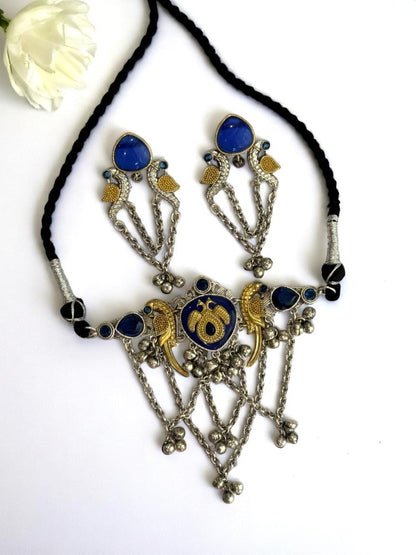 BLUE SHANI GERMAN SILVER JEWELLERY SET