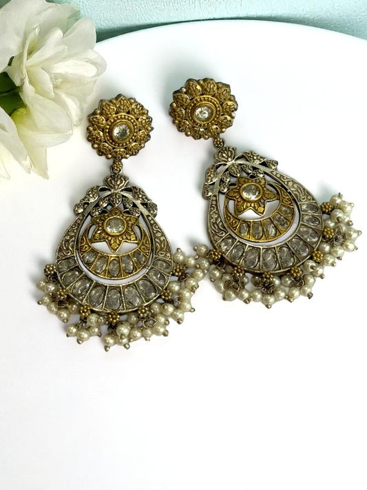 WHITE AANYA GERMAN SILVER EARRINGS