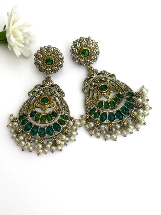 GREEN AANYA GERMAN SILVER EARRINGS