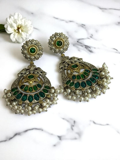 GREEN AANYA GERMAN SILVER EARRINGS