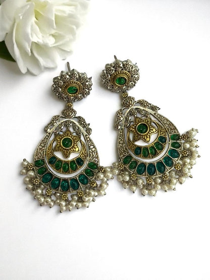 GREEN AANYA GERMAN SILVER EARRINGS