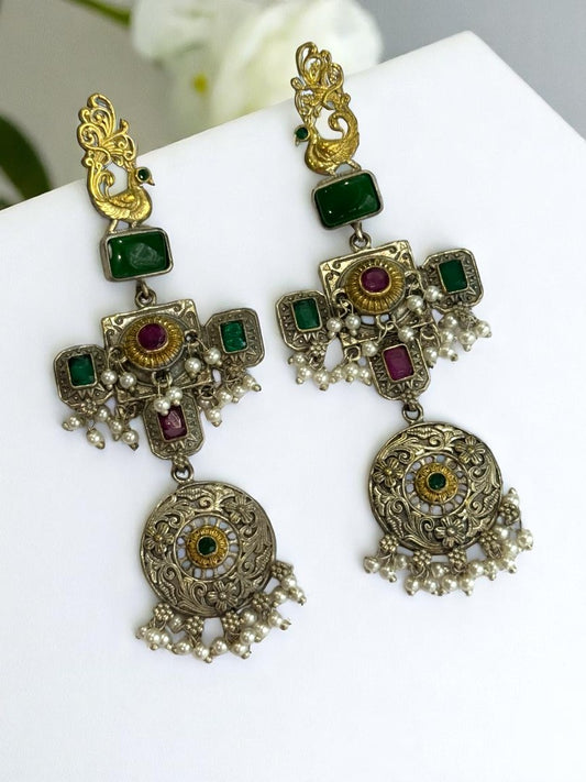 GREEN JOSHIKA GERMAN SILVER EARRINGS