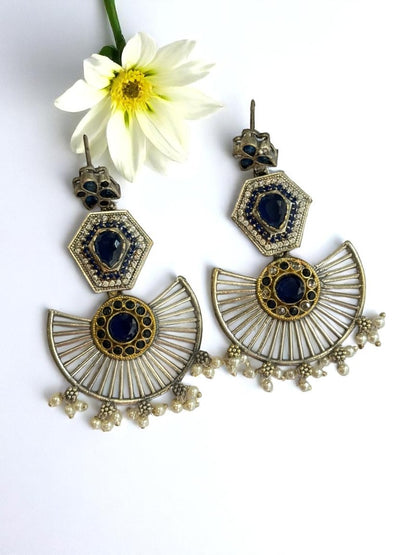 NAVY BLUE KASHISKA GERMAN SILVER EARRINGS