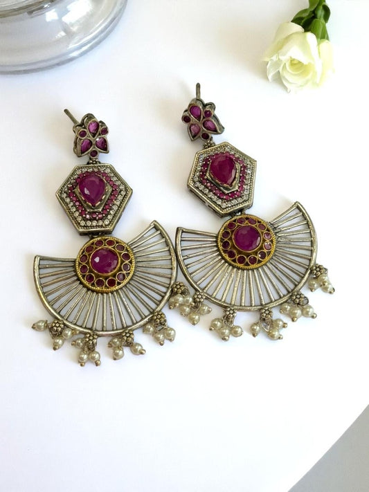 PINK KASHISKA GERMAN SILVER EARRINGS