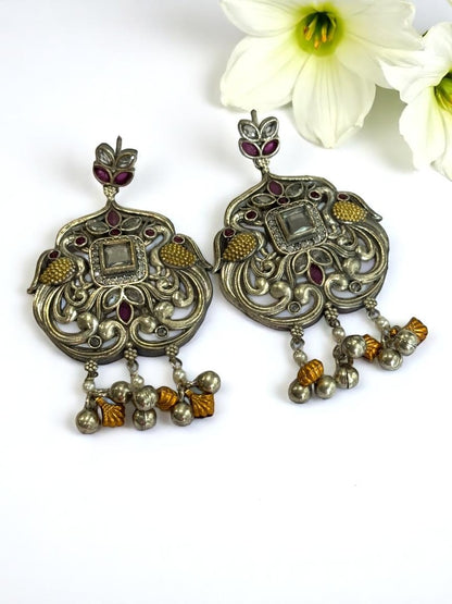 WHITE LAJJA GERMAN SILVER EARRINGS