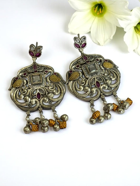 WHITE LAJJA GERMAN SILVER EARRINGS