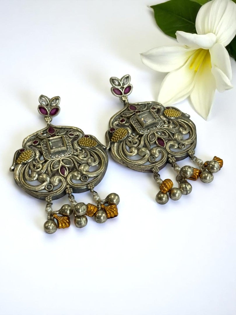 WHITE LAJJA GERMAN SILVER EARRINGS
