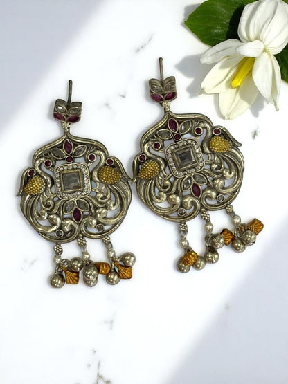 WHITE LAJJA GERMAN SILVER EARRINGS
