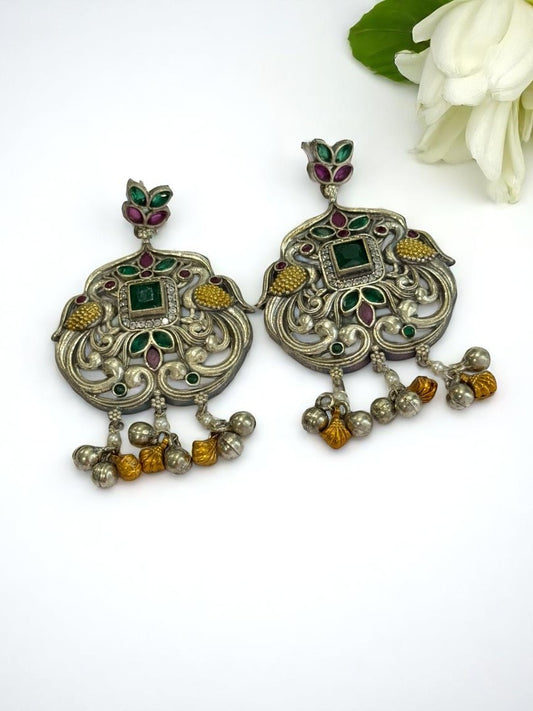 MULTI LAJJA GERMAN SILVER EARRINGS