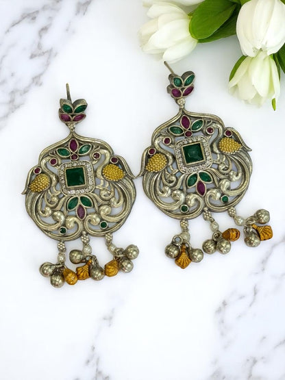 MULTI LAJJA GERMAN SILVER EARRINGS