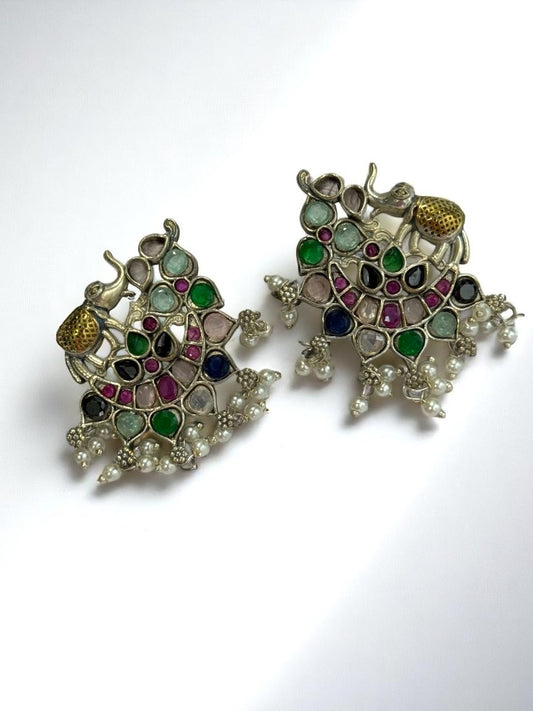 MULTI STONE MRIDULA GERMAN SILVER EARRINGS