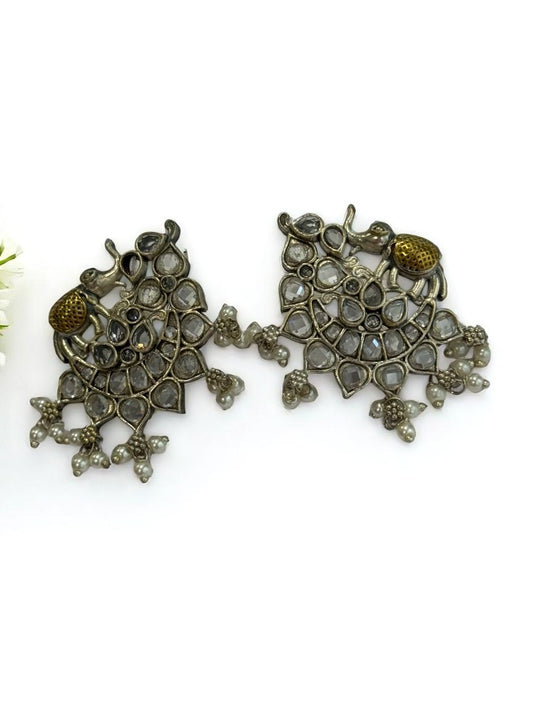 WHITE STONE MRIDULA GERMAN SILVER EARRINGS
