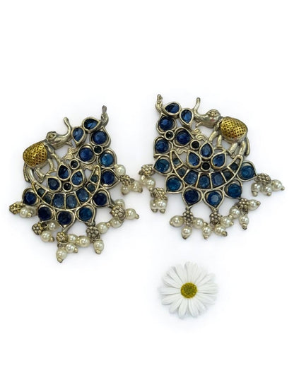 BLUE STONE MRIDULA GERMAN SILVER EARRINGS
