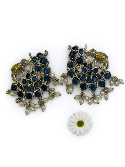 BLUE STONE MRIDULA GERMAN SILVER EARRINGS