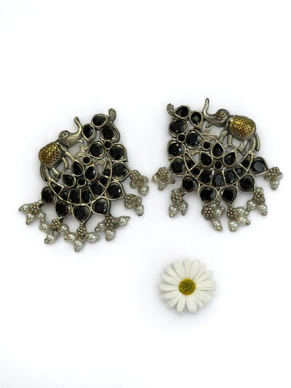 BLACK STONE MRIDULA GERMAN SILVER EARRINGS