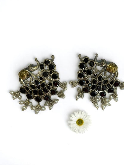 BLACK STONE MRIDULA GERMAN SILVER EARRINGS