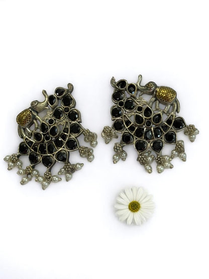 BLACK STONE MRIDULA GERMAN SILVER EARRINGS